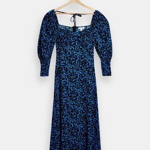 Topshop black blue floral milkmaid midi dress